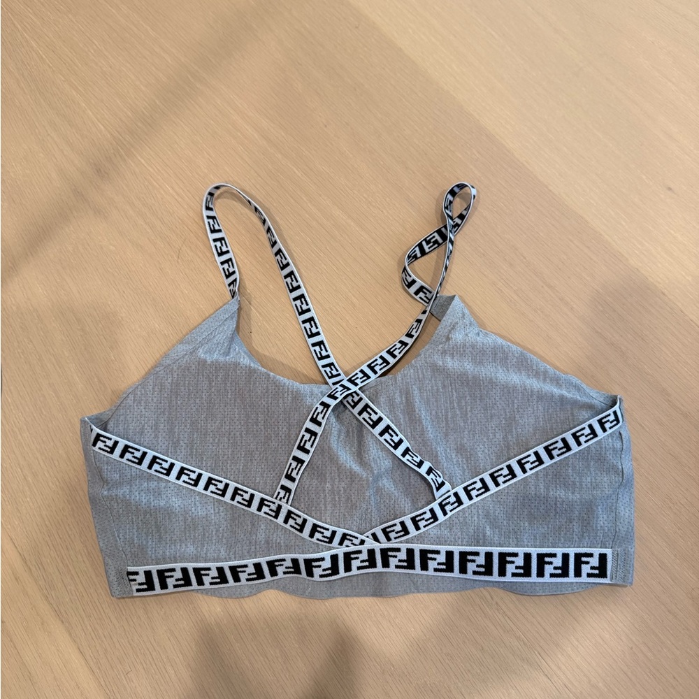 Fendi monogram Gray Logo Strappy Bralette top